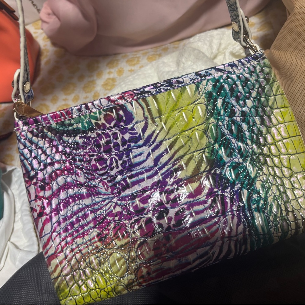 Brahmin Purple and Green Shoulder Bag with Textured Finish